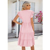 Butterfly Sleeve Layered Hem Dress V-Neck Loose Waist-Cinching Patchwork Dress, Size: XXL(Pink)