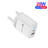 PD04 Type-C + USB Mobile Phone Charger with USB to 8 Pin Cable, UK Plug(White)