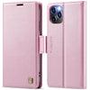 For iPhone 11 Pro Max AutSpace A11 Side Buckle MagSafe Magnetic RFID Phone Leather Case(Rose Gold)
