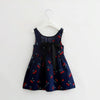 Summer Girls Cherry Pattern Sleeveless Dress, Kid Size:130cm(Navy Blue)
