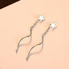 Women Pentagram Star Earrings 925 Sterling Silver Star Stud Dangle Chain Earrings(White)