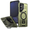 For Samsung Galaxy S24 FE 5G Shield Hollow Frame Holder MagSafe Phone Case(Olive Green)