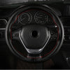 38cm Four-Season Embossed Hand-Sewn Cowhide Steering Wheel Cover(Black+Black Line)