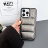 For iPhone 15 Pro Max Carbon Fiber Texture Down Jacket Phone Case(Grey)