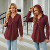 Autumn Winter V-Neck Loose Long Sleeve Hooded Sweatshirt Women Outerwear, Size: XL(Burgundy)