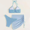 3 in 1 Set Sexy Backless Bikini Ladies Split Swimsuit with Short Skirt, Size:XL(Blue)