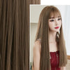 Wig Female Long Hair Full Headgear Straight Hair Natural Air Bangs Full Top Wig(Black Tea Color 58CM)