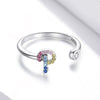 S925 Sterling Silver 26 English Letters Colorful Zircon Women Open Ring, Style:P