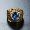 Retro Round Gemstone Carved Soldier Army Military Titanium Steel Ring for Men, US Size: 10, Diameter: 19.9mm, Perimeter: 62.4mm(Blue)
