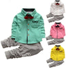 Boys Bow Tie Long Sleeve Top + Letter Print Pattern Pants Set, Kid Size: M(White)