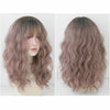 Women's Wool Long Hair With Bangs Natural Fluffy Wig, Color:Pink Brown (Brown On Top) 54CM