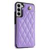 For Samsung Galaxy S21 5G Rhombic Dual Buckle Card Slots Phone Case with Lanyard(Purple)