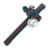 Pearl Hairpin Striped Fabric Pearl Duckbill Clip Bow Side Clip(Green)