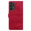 For Samsung Galaxy A13 4G / 5G / A04S Lace Floral Embossed Magnetic Buckle PU Phone Case With Wrist Strap(Red)