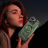 For iPhone 15 Pro Lens Holder MagSafe Phone Case(Army Green)