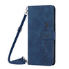 For Samsung Galaxy A36 5G Skin Feel Heart Embossed Leather Phone Case with Long Lanyard(Blue)