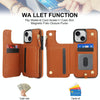 For iPhone 14 Double Flap Zipper RFID Leather Phone Case with Short Lanyard(Brown)