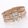Duoya D249 Woven Twisted Pearls Round Analog Quartz Wrist Bracelet Watch for Ladies(Beige)