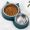 Pink Cat Ear Double Food & Water Bowl - Stainless Steel