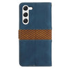 For Samsung Galaxy S23+ 5G Grid Stitching Leather Phone Case with Lanyard(Blue)