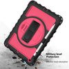 For iPad 10.2 360 Degree Rotating Case with Pencil Holder, Kickstand Shockproof Heavy Duty with Shoulder Strap,Hand Strap(Black+Hot Pink)