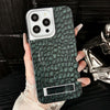 For iPhone 13 Pro Max Pebble Pattern PU MagSafe Phone Case with Holder(Dark Green)