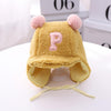 C0183 Letter Lamb Velvet Children Bomber Cap Warm Baby Hat with Cotto, Size: Around 50cm(Turmeric)