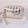 Multifunctional Striped PU Waterproof Cosmetic Toiletry Bag(Gold)