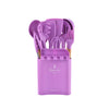 KU349 13 In 1 Storage Barreled Wooden Handle Silicone Kitchenware Set Non-Stick Cooking Spoon Shovel Kitchen Rack(Purple)