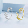 Willow Leaf Opening Sterling Silver Simple Zirconia Tree Branch Ring Bracelet(Silver)