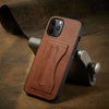 For iPhone 12 mini Fierre Shann Full Coverage Protective Leather Case with Holder & Card Slot(Brown)