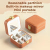 Portable Earrings Necklace Jewelry Box Chemical Storage Case PU Leather With Mirror(Brown)