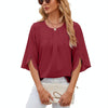 Summer Women Loose Chiffon Blouse Tops Round Neck 5 Points Sleeve Short Sleeve, Size: XL(Wine Red)
