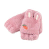 Children Half Finger Gloves Knitted Cold Warm Plus Velvet Fingerless Gloves(Dark Pink)
