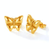 OPK GE942 1pair Vintage Temperament Stainless Steel Stereo Butterfly Earrings(Gold)
