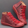PU Boots Lace-Up Retro Flat Women Boots, Size:43(Red)