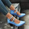 Women Shoes Plus Size Double Buckle Heel Heels, Size:36(Blue)