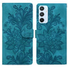 For Samsung Galaxy A54 5G Lace Floral Embossed Magnetic Buckle PU Phone Case With Wrist Strap(Green)