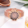 Smeeto Women Fashion Flower with Rhinestone Mesh Belt Alloy Bracelet Quartz Watch(rose gold)