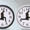 Walking Clock Businessman Briefcase Glass Wall Clock Personality Clock Decoration Round Clock(White)