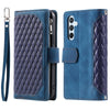 For Samsung Galaxy A36 Grid Texture Zipper Leather Phone Case with Lanyard(Blue)