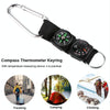 3 in 1 Camping Climbing Hiking Mini Carabiner with Keychain Compass Thermometer Hanger Key Ring Black