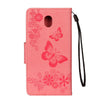 For Galaxy J7 (2017) (EU Version) Pressed Flowers Butterfly Pattern Horizontal Flip Leather Case with Holder & Card Slots & Wallet & Lanyard (Pink)