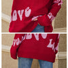 Women Round Neck Knitted Sweater Letters Jacquard Pullover Sweater, Size: M(Red)