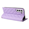 For Samsung Galaxy S21 FE 5G Crossbody Rhombic Sucker Leather Phone Case(Purple)