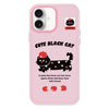 For iPhone 15 Pro Max Skin Feeling Jelly TPU Hybrid PC Phone Case(Apple Black Cat Pink)