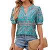 Women V-neck Loose Short-sleeved Printed T-shirt Top, Size: L(Green Cashew)