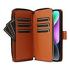 For iPhone 14 / 13 Nine-card Slots Zipper Wallet Bag Leather Phone Case(Brown)