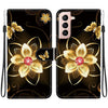 For Samsung Galaxy S21 FE 5G Crystal Texture Colored Drawing Leather Phone Case(Gold Flower)