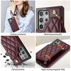 For Samsung Galaxy S22 Ultra 5G Rhombic Dual Buckle Card Slots Phone Case with Lanyard(Wine Red)